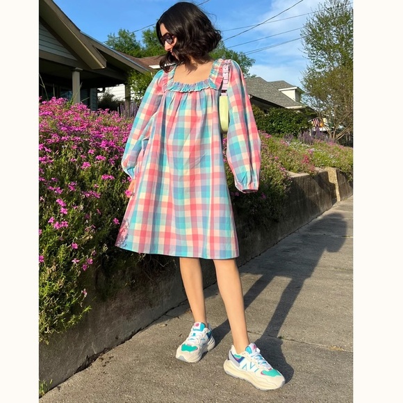 NWT Ophelia & Indigo April‎ Dress in Woven Check Size Small - Picture 1 of 12